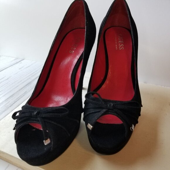 GUESS Black Suede Platform Heels Size 6 π  - Picture 3 of 11